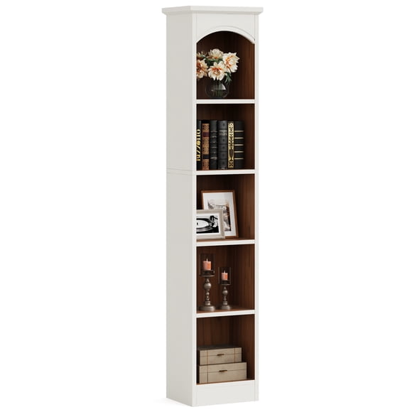 Fnova 70.9" Tall Narrow Storage Shelf Unit, 5-Tier Cube Slim Anti-Tip Corner Bookshelf for Living Room Bedroom Home Office