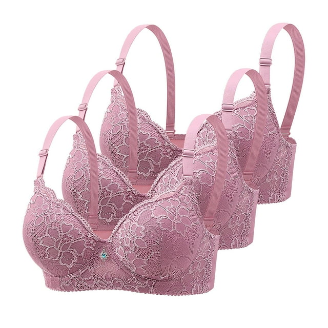 3 Pack Womens Push-Up Lace Bras with Underwire Full Coverage Support Lifting Bras Everyday Seamless Minimizer Bras Pink, 46BC