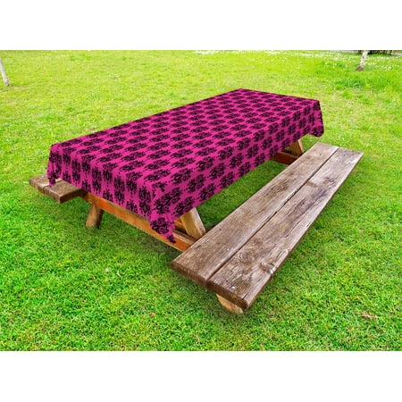 Hot Pink Outdoor Tablecloth Eastern Themed Ethnic Oriental Black Hot Pink Outdoor Tablecloth Eastern Themed Ethnic Oriental Black Damask Design On A