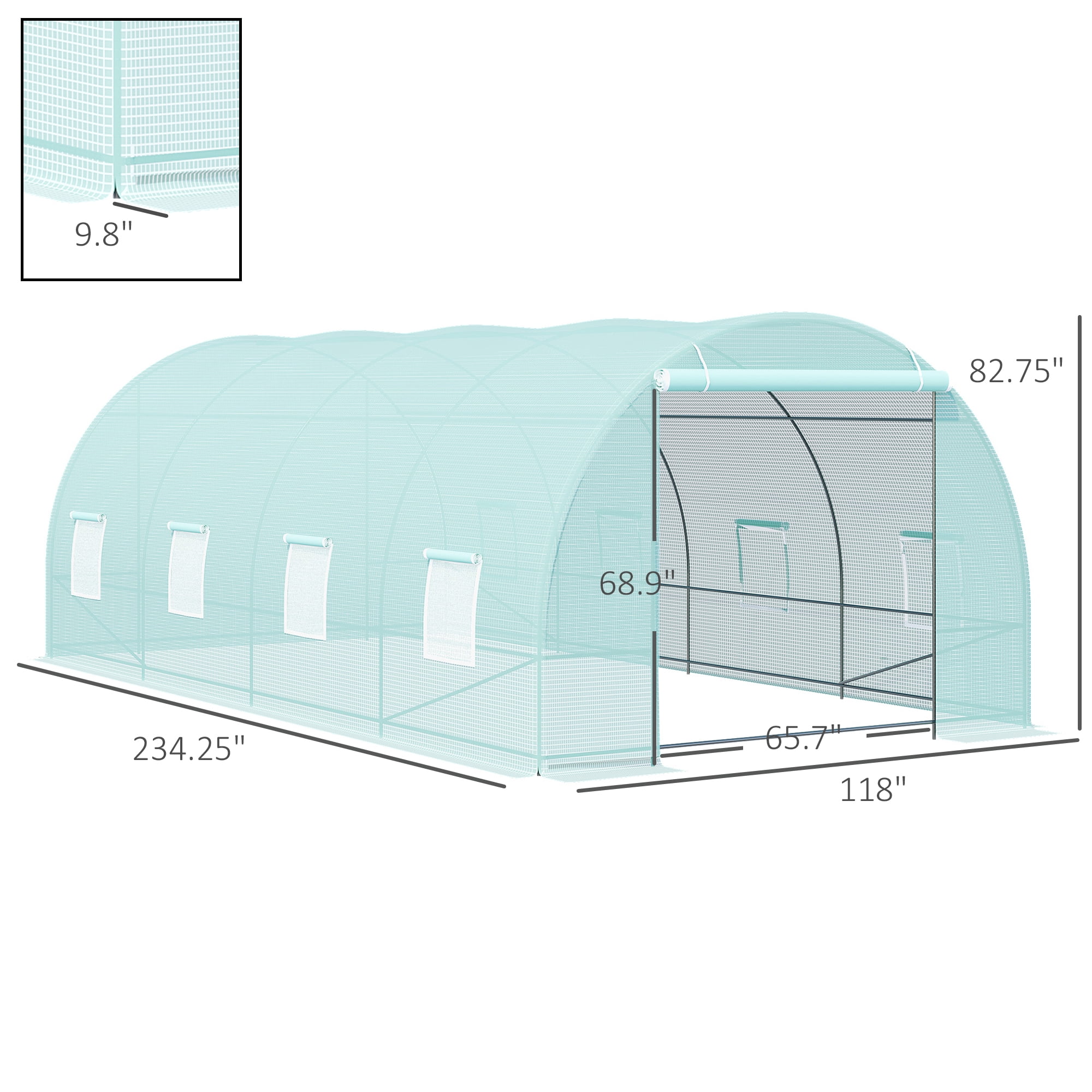 Outsunny 20' x 10' x 7' Walk-In Tunnel Greenhouse, Garden Warm House, Large Hot House Kit with 8 Roll-up Windows & Roll Up Door, Steel Frame, Green