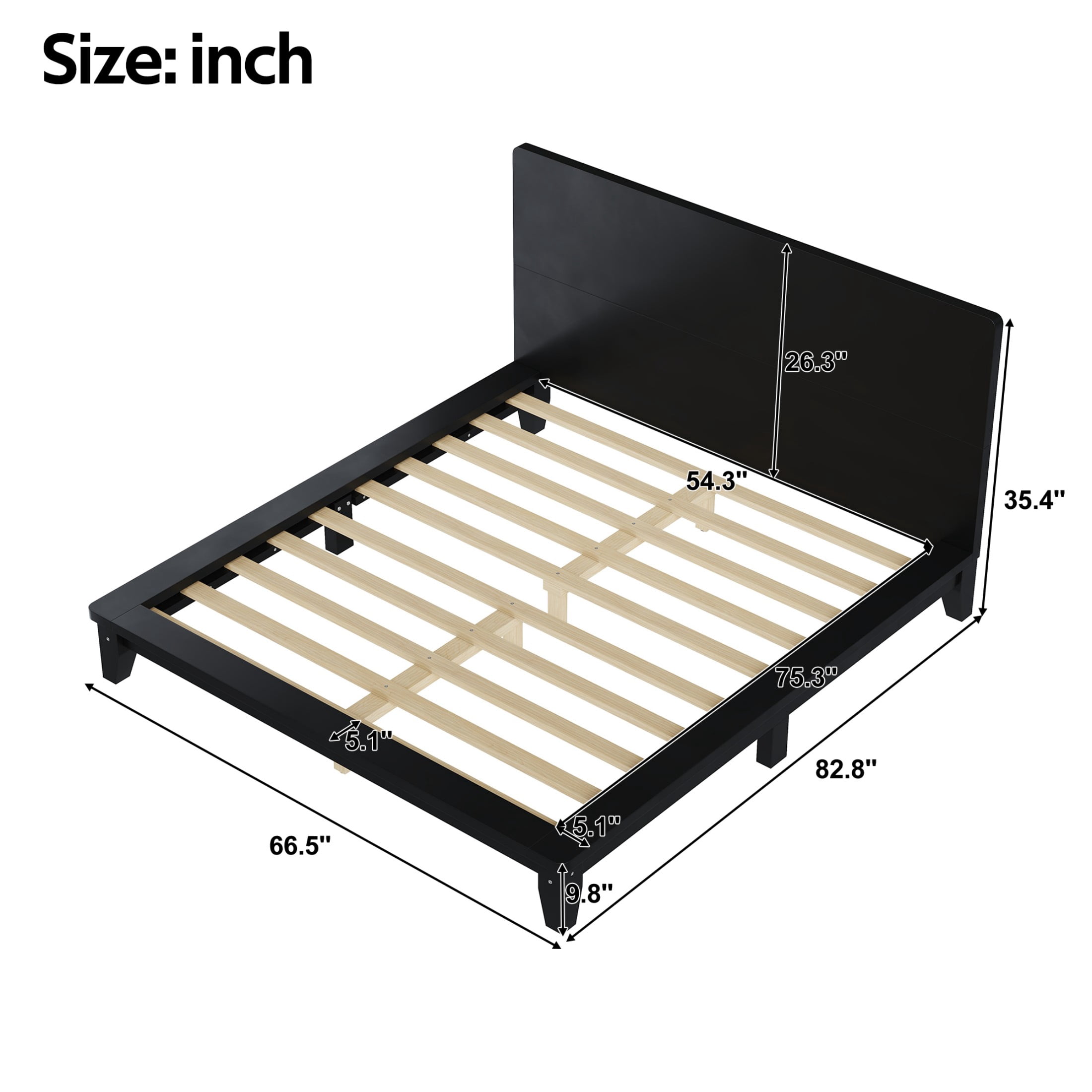 Alvantor Full Bed Frame with Headboard, Platform Wood Slat Support, No Box Spring Needed, Black