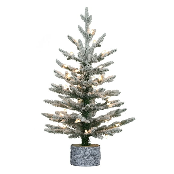 Pre-Lit 2' Potted Flocked Pencil Arctic Fir Artificial Christmas Tree, Green