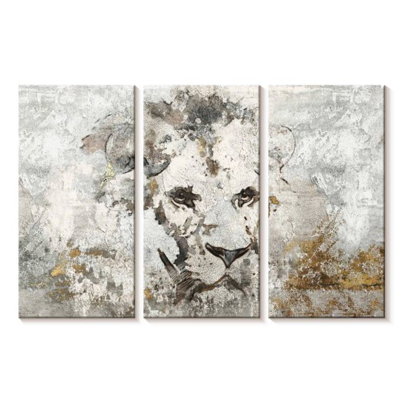 Elephant Stock African Lion Gold Wall Art - Horizontal Multi Panel Canvas - Living Room Wall Decor - Animal Multi Panel - Brown And Gray Decor By Irena Orlov - 23" x 14"