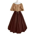 thumbnail image 7 of Ashirexll Renaissance Costume Women, 1800s Dress for Women Round Neck Dress Flare Sleeve Off Shoulder Medieval Vintage Dresses with Corset Patchwork Ball Gown Beige XL, 7 of 7
