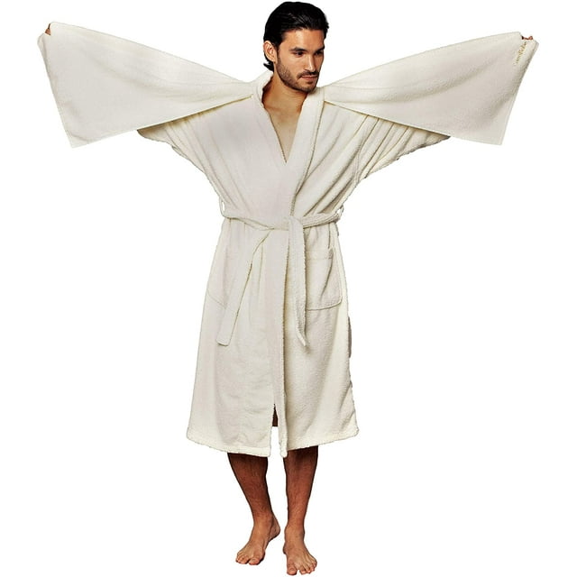 Mens Robe with Hair Towel Soft Comfortable Bathrobe, Medium Weight and Relaxed Cut Robe Made of Pure Aegean Turkish Cotton