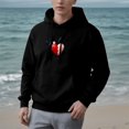 thumbnail image 3 of Women's Long Sleeve Hoodie Pullover with Pockets Split Heart Graphic Design with Stitched Pattern & Cat Figure Dark Blue, 3 of 7