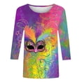 thumbnail image 4 of Cavosen Carnival Day Womens Shirts 3/4 Sleeve Festival Mardi Gras Crewneck Tops Mask Graphic Print Shirts Holiday Trendy Blouse Dressy Workout Tees Party Shrove Tuesday T-Shirts Blue M, 4 of 5
