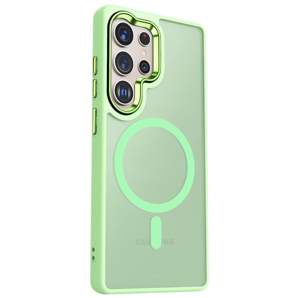 TJS pour Samsung Galaxy S25 Ultra Étui de Téléphone, Anneau Magnétique Translucide Couverture Protectrice pour Samsung S25 Ultra (Vert)