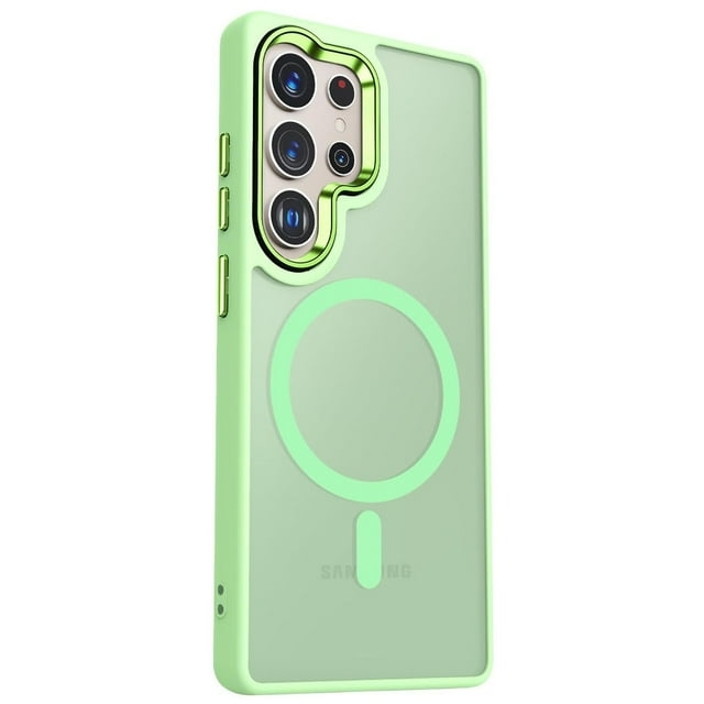 TJS for Samsung Galaxy S25 Ultra Phone Case, Magnetic Ring Translucent Protective Cover for Samsung S25 Ultra (Green)