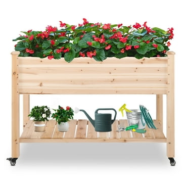 Topbuy 2PC 32in Wood Planter Box with Trellis and Wheels Mobile Plant ...