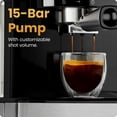 thumbnail image 3 of Espresso Machine, 15-Bar Pump Digital Espresso Maker w/Steam Wand for Latte & Cappuccino, Compact Espresso Coffee Machine w/ 1.5L Removable Water Reservoir - Stainless Steel, 3 of 7