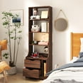 thumbnail image 5 of 58" Tall Nightstand with Bookshelf Walnut Night Stand with 2 Storage Drawers for Bedroom, Modern Bedside Table Storage Cabinet Bookcase for Living Room Apartment, 5 of 7