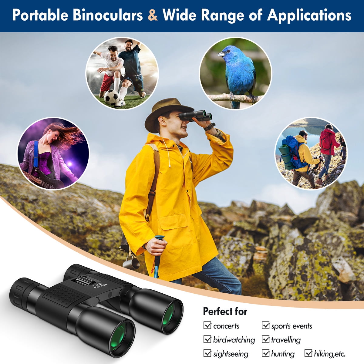 LAKWAR 12x32 Binoculars for Adults and Kids-High Powered Compact Binoculars Small Lightweight Binoculars for Bird Watching Travel Sightseeing Hunting Wildlife Watching Outdoor Sports Games Concerts