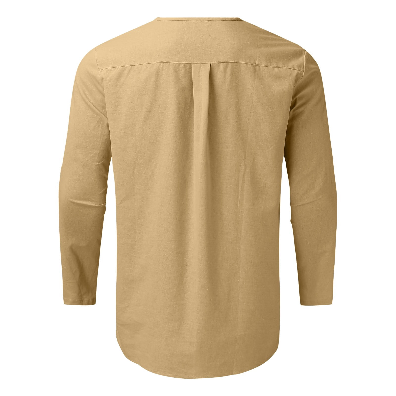 Men's Cotton Linen Long Sleeve Shirt - Solid Color Ethnic Style, Loose Fit Beach Top - View #7