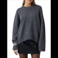 thumbnail image 3 of Suéter de Mujer, Cuello Redondo, Larga, Holgado, Tejido Suave, Dobladillo Acanalado, para Otoño e Invierno. Gris Oscuro Talla Única, 3 of 10