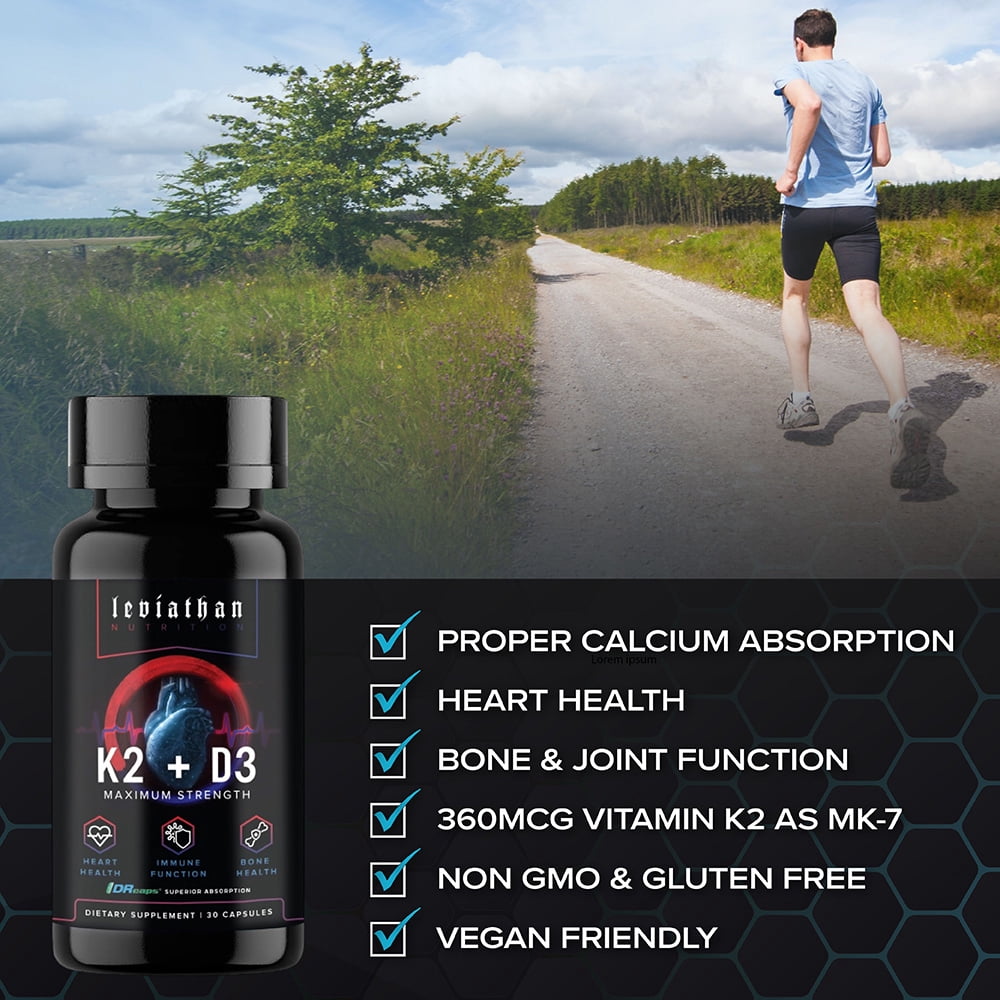 Leviathan Nutrition K2&D3 | 360mcg Vitamin K2 + 5000IU Vitamin D3 - Bone and Heart Health