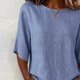 thumbnail image 4 of Neewe Women's Summer Casual Crewneck Half Sleeve T-Shirts Plain Loose Fit Cotton Linen Basic Tops Tees Blouses, 4 of 8