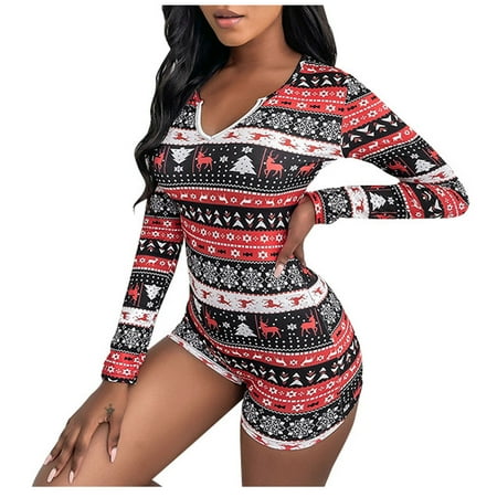 

Tangnade Lingerie Seduction For Women Long Sleeve Ladies Hooded Christmas Printed Jumpsuit Pyjamas Nightwear Red M