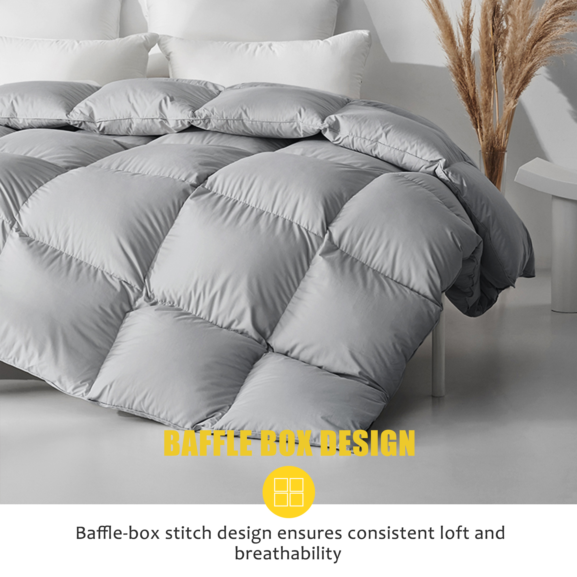 DOMDEC Ultra Soft Warm Heavy Weights Down Comforter Duvet Insert, Grey, King Size