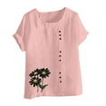 thumbnail image 4 of Vestidos Casuales Para Mujer, Blusas De Mujer De Moda Blusa informal de lino con botones y manga corta estampada para mujer, 4 of 4