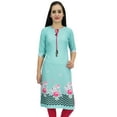 thumbnail image 1 of Bimba Women's Aqua Moss Georgette Kurti Summer Wear Printed Tunic Kurta-18, 1 of 7