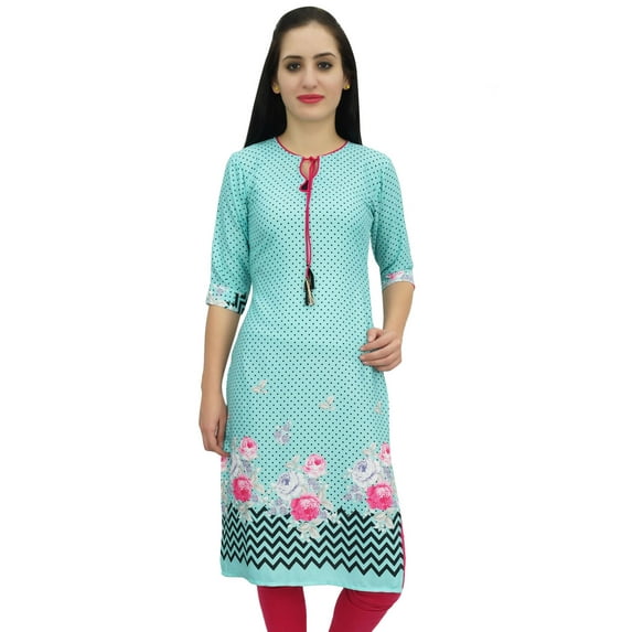 Bimba Women's Aqua Moss Georgette Kurti Summer Wear Printed Tunic Kurta-18