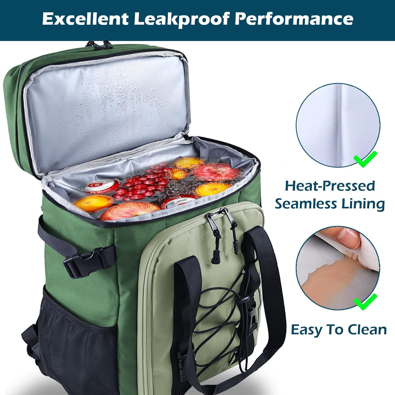HOMEYA Cooler Backpack,40 Cans Backpack Cooler Insulated Leak Proof,Portable Multifunctional Double Deck Camping Coolers Bag for Picnic Hiking Travel,Army Green