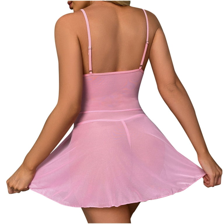 RYRJJ Babydoll Lingerie for Women Lace Negligee Lingerie Sexy Boudoir  Outfits V-Neck Sleepwear(Pink,XXL)