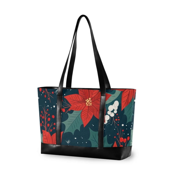 FORMRS Canvas Laptop Tote Bag for Women with 15.6" Computer Compartments Shoulder Handbag, Christmas Berries