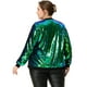 thumbnail image 4 of Chaquetas metálicas de talgrande pamujer Chaquebomber con cremalley lentejuelas brillantes Verde 4X, 4 of 6