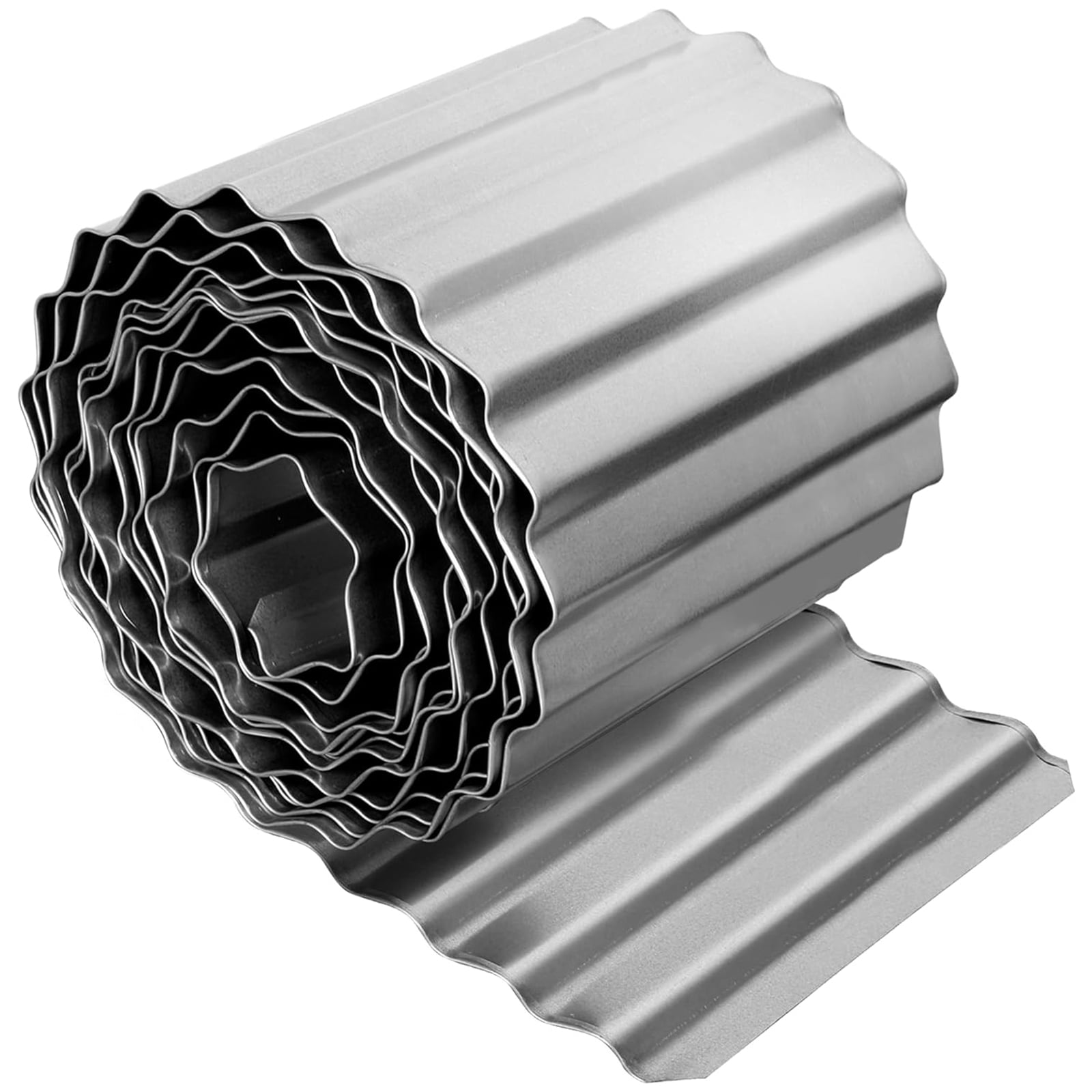 8"x20 Ft Corrugated Metal Garden Edging - Landscape Paver Border for DIY Flower Beds, Lawn, Driveway, Walkway & Raised Beds, Silver