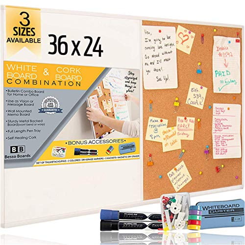 36 X 24 White Board And Cork Board Combination Magnetic Bulletin Combo Board For Home Or