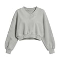 thumbnail image 6 of Hurxie Cropped Sweatshirt for Women, V Neck Acid Wash Crop Pullover, Soft Fleece Long Sleeve Sweatshirt for Women Gray,M, 6 of 6