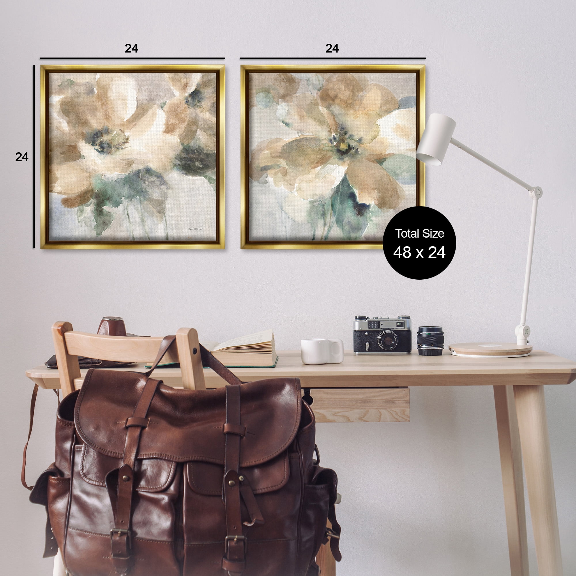 Stupell Industries Abstract Beige Flowers Botanical & Floral Painting Gold Floater Framed Canvas Art Print Wall Art, 25 x 25, Set of 2