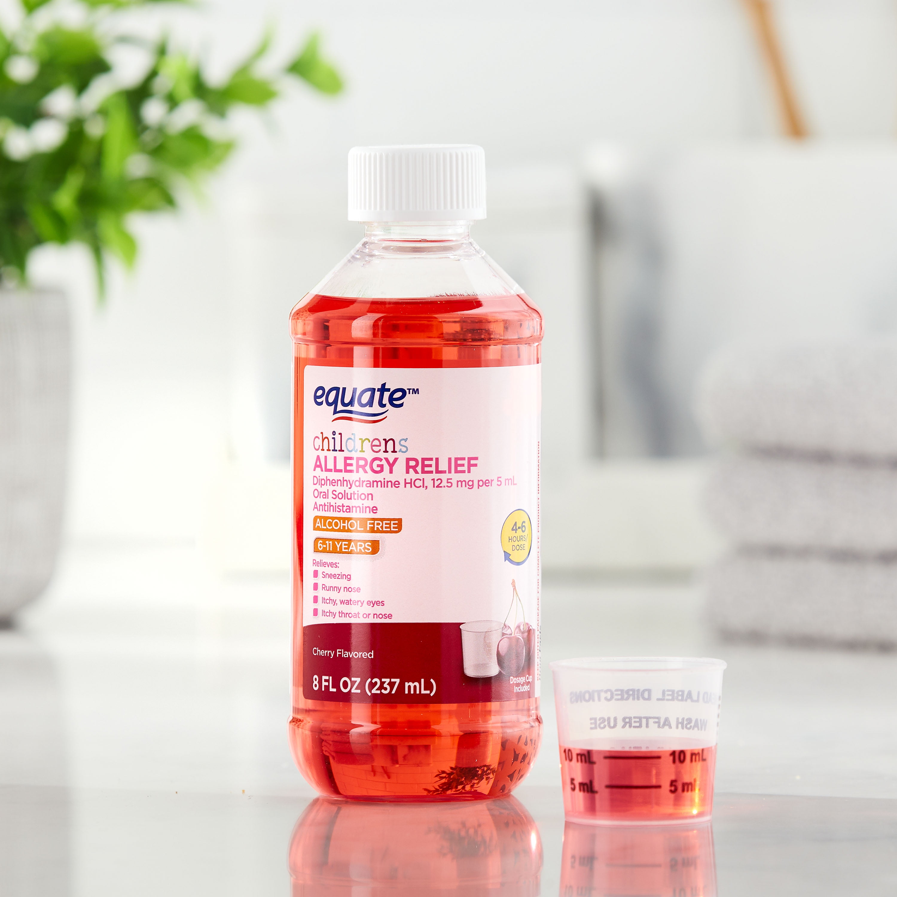 Equate Children's Allergy Relief Diphenhydramine HCl Antihistamine Oral Solution, Cherry Flavor, 12.5 mg, 8 fl oz