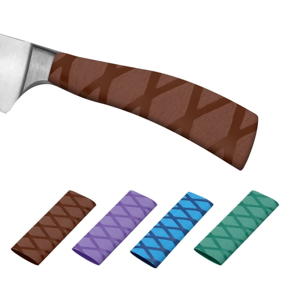 Uxcell Cutting Knife Handle Heat Shrink Sleeve 1.2"x4.9" Chef Cutter Non Slip Wrap, X Pattern Purple/Brown/Blue/Green, 4 Pack