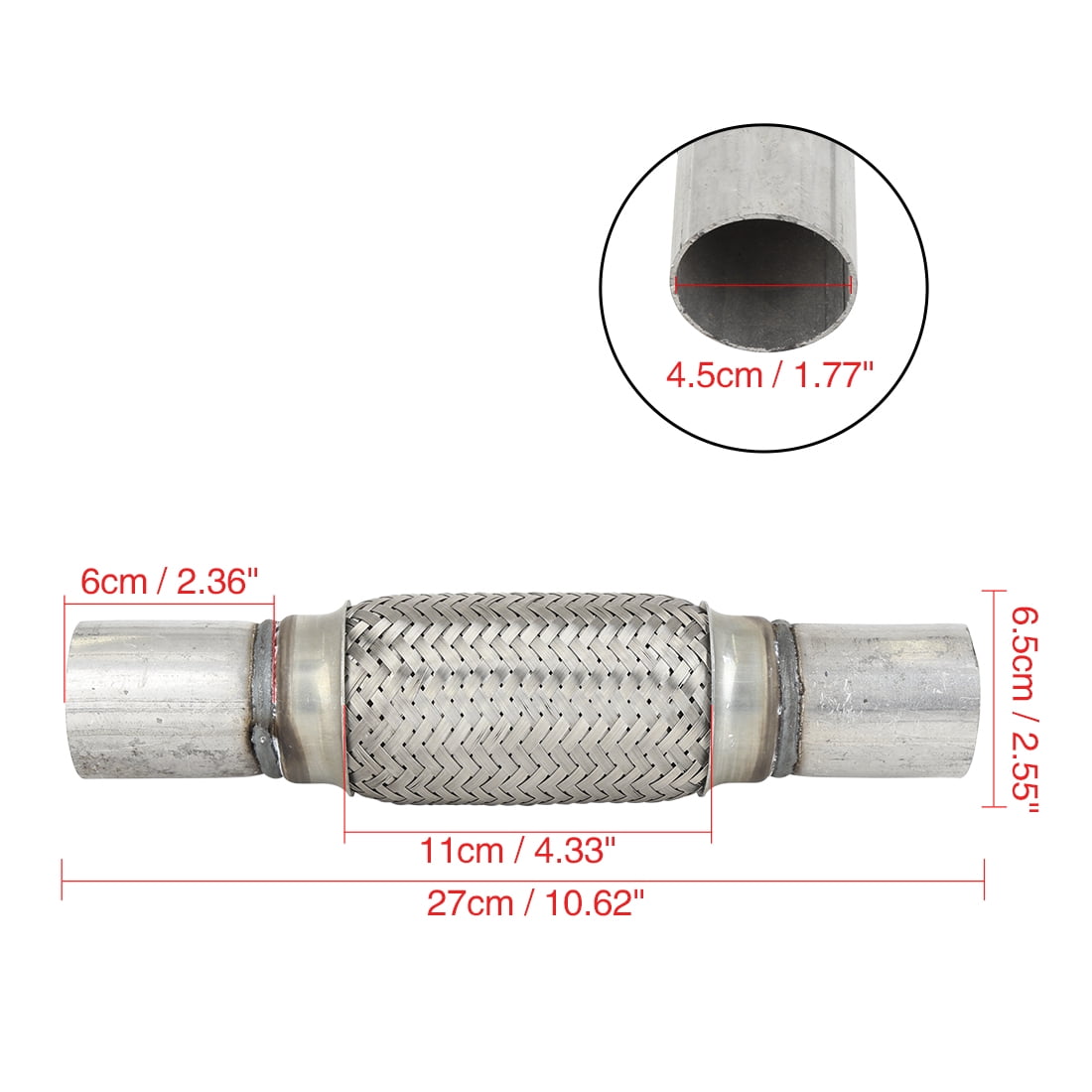 Car Exhaust Flex Pipe 1.77''x5.9'' Stainless Steel Braid Pipe Flexible