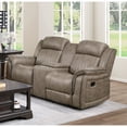 thumbnail image 6 of Miekor Furniture Classic Sandy Brown 1pc Double Reclining Loveseat with Storage Console Cupholder Plush Comfort Pillow-Top Arms Vertical Tufting Solid Wood Luxury Living Room Furniture No8316, 6 of 9