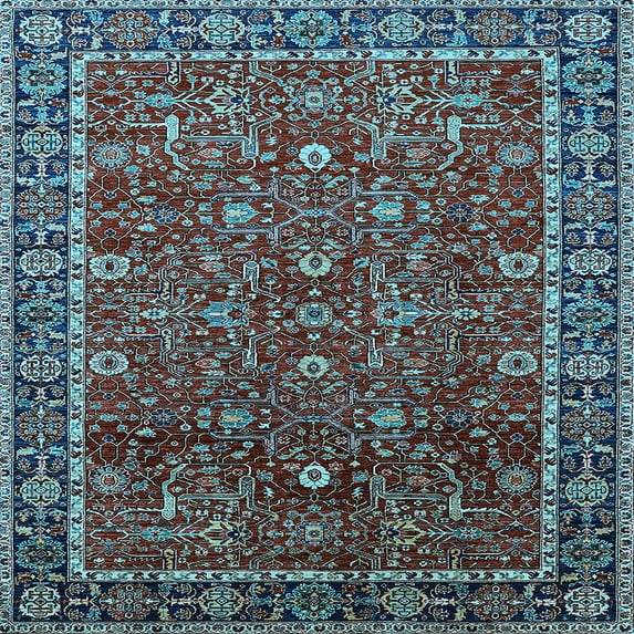 Ahgly Company Indoor Square Oriental Light Blue Industrial Area Rugs, 5' Square