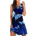 thumbnail image 2 of Wycnly Formal Dresses for Women Beach Sexy Hollow out Swing Tunic Tank Short Dresses Sleeveless Crewneck Butterfly Print 2024 Summer Mini Dress Blue XL, 2 of 5