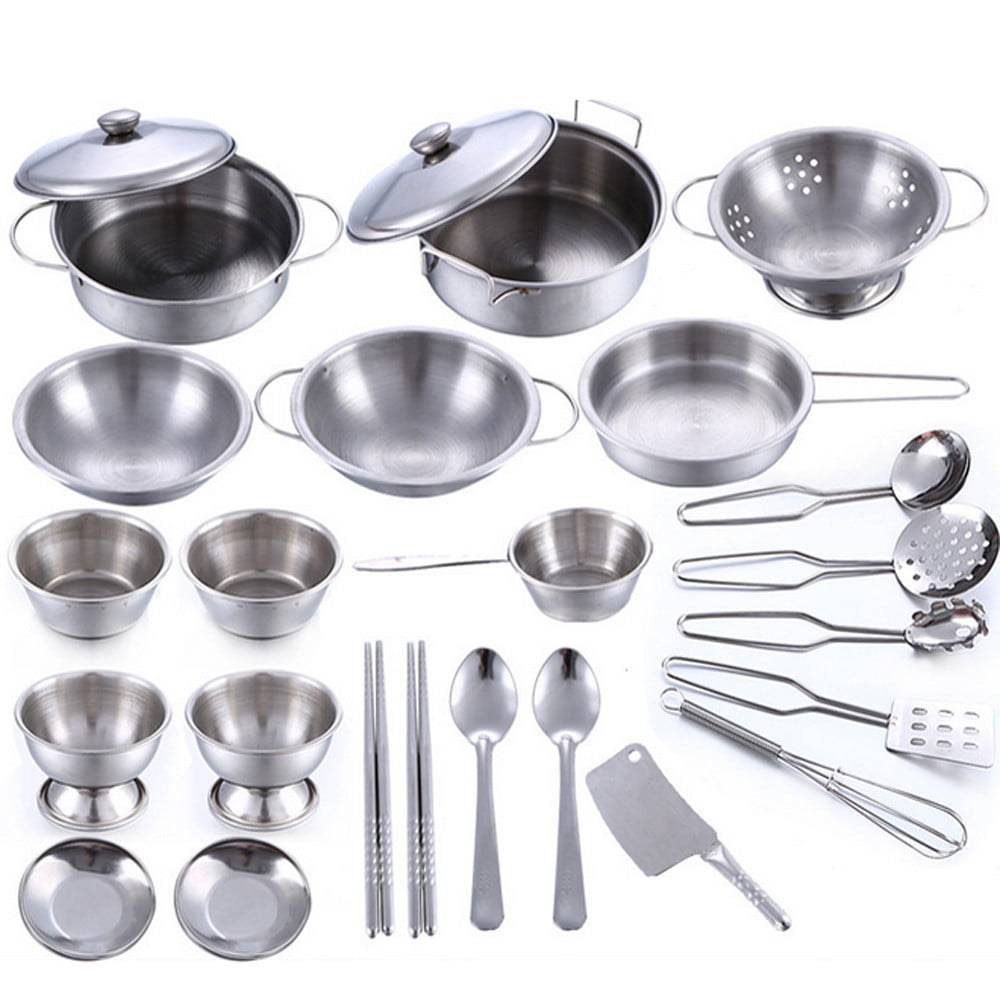 25 Pcs Set Kids Play House Kitchen Toys Game Cookware Cooking Utensils Pots Pans 