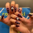 thumbnail image 4 of FCOGIN Medium Almond Acrylic False Nail, Press on Nail, Brown, Flower, Beads, 24 Pieces, 4 of 7
