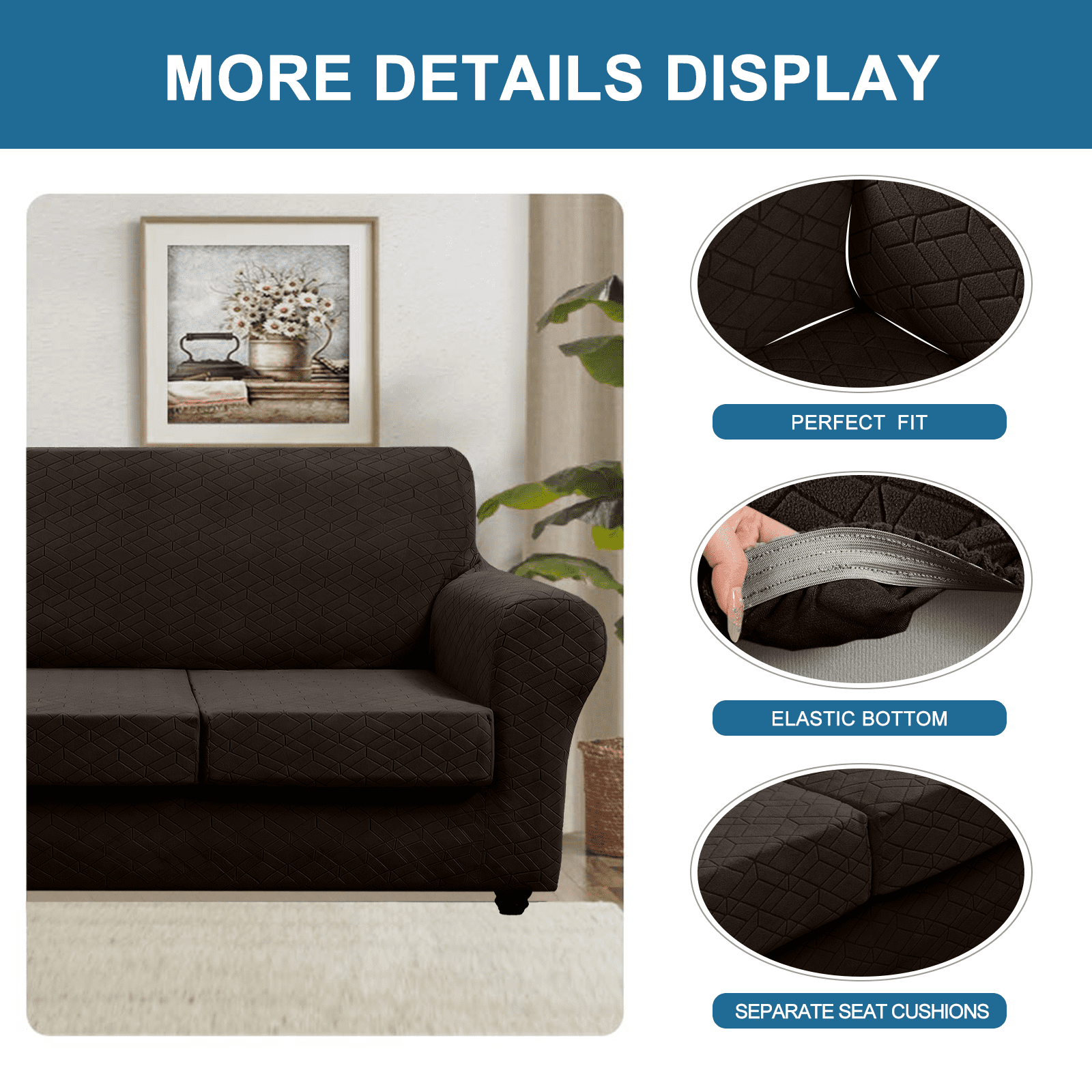 Sanmadrola 3 Piece Stretch Sofa Covers Couch Covers for 2 Cushion Couch Sofa Slipcovers Width Up to 90 Inch Feature Thick Soft Stay in Place