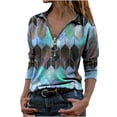 thumbnail image 2 of ICHUANYI Clearance Fashion Women Lapel Geometric Print Zipper Long Sleeve Casual Blouse T-shirt Top(Blue, XL) ICHUANYI WER2023081002232, 2 of 5