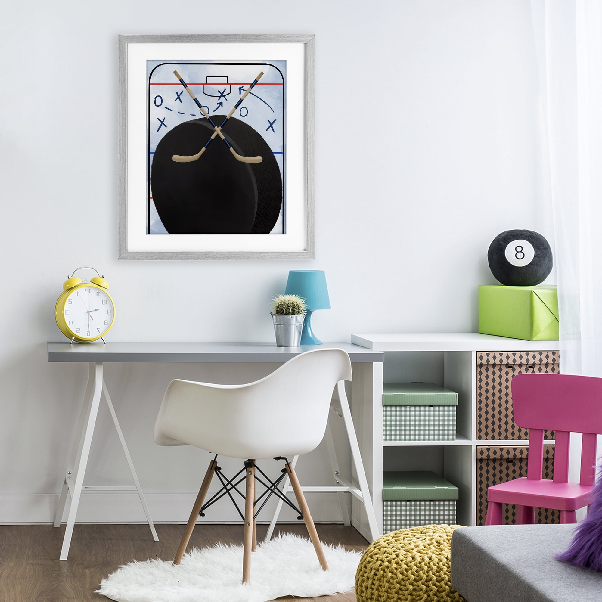 Stupell Industries Hockey Rink Tactics Gray Framed Print Under Glass, design by Jennifer Stith