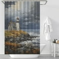 thumbnail image 2 of Lighthouse Sunrise Coast Scenery Pale Blue Tan Shower Curtain for Bathroom with 12Hooks, Polyester Fabric Thick Shower Curtain Washable Waterproof Curtain, 2 of 5