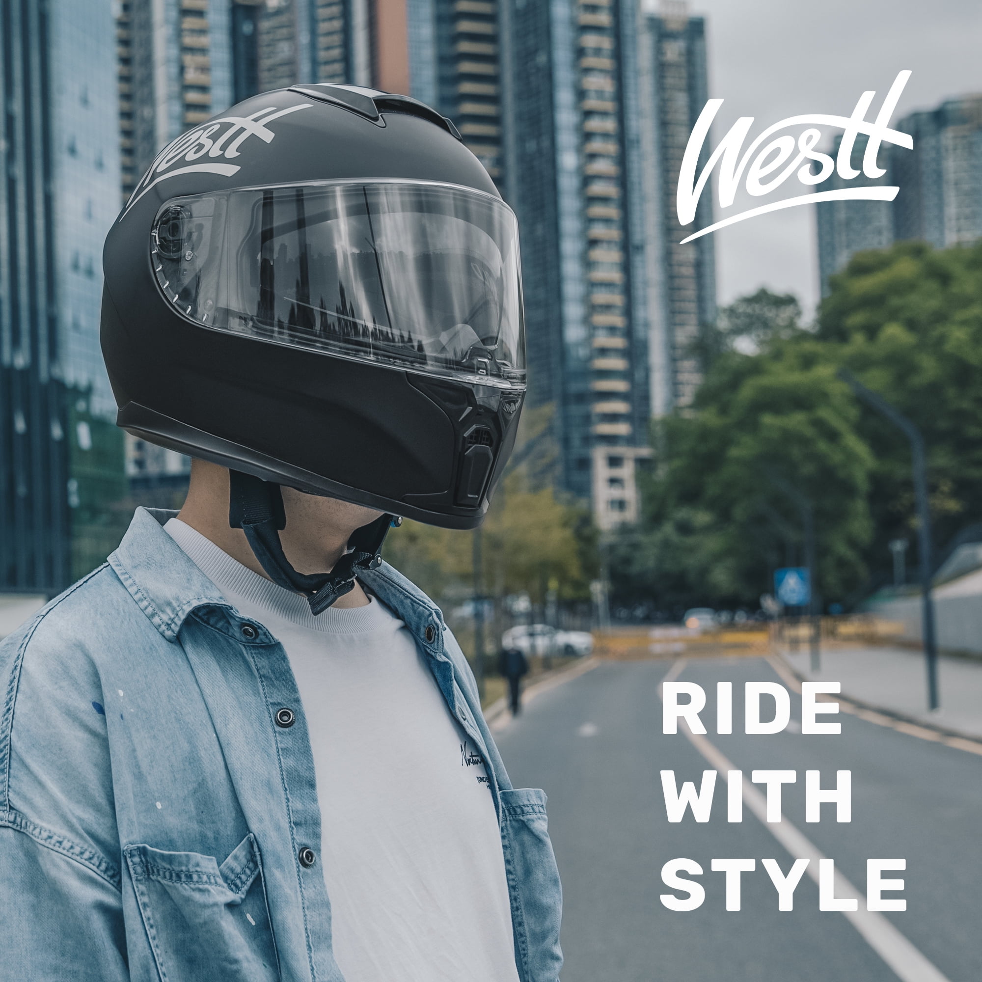 Westt Full Face Helmet - Motorcyle Helmet with Dual Visor DOT Approved - Black S