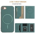 thumbnail image 3 of Dteck Magnetic Case for iPhone SE (2022/2020) /iPhone 8 /iPhone 7 Case, 2 in 1 Wallet Case Detachable Card Holder,Compatible with MagSafe,PU Leather RFID Blocking Credit Slots Zipper Pocket,Green, 3 of 7