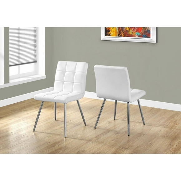 Monarch Specialties Dining Chair, Set Of 2, Side, Upholstered, Kitchen, Dining Room, Pu Leather Look, Metal, White, Chrome, Contemporary, Modern