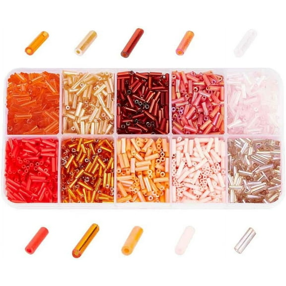 90G 10 Colors Glass Bugle Beads Mixed Color Screwy Bugle Beads Long Tube Seed Bead Loose Spacer Bead Transparent Beads Pink Clear Bead for DIY Crafting Jewelry Making
